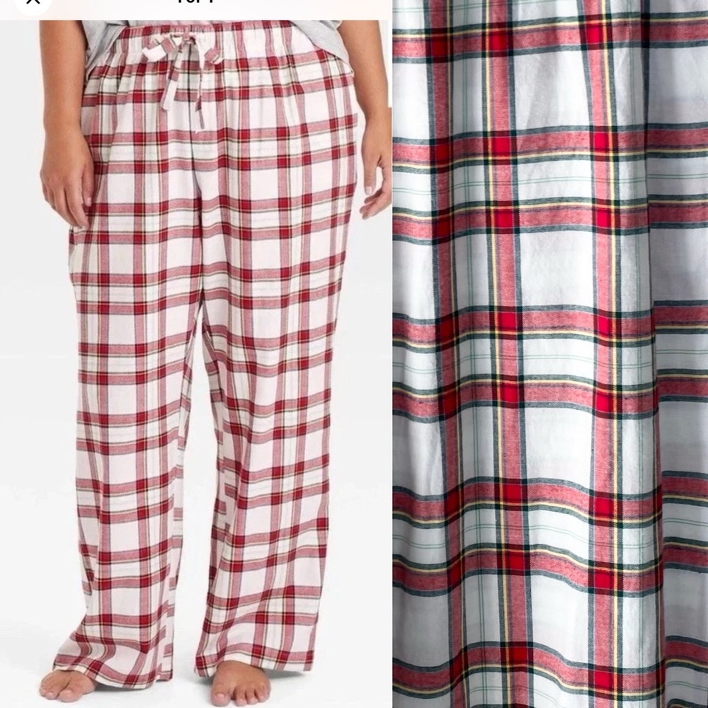 Auden Women's Plus Size 2X Plaid Tarten Flannel Pajama Pant Drawstring Pockets